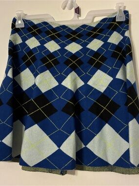 Primark Blue Argyle Skater Skirt with Black and Light Blue Diamonds